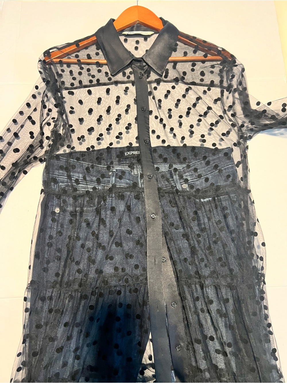 Zara Black Polka Dot Shear Duster XL